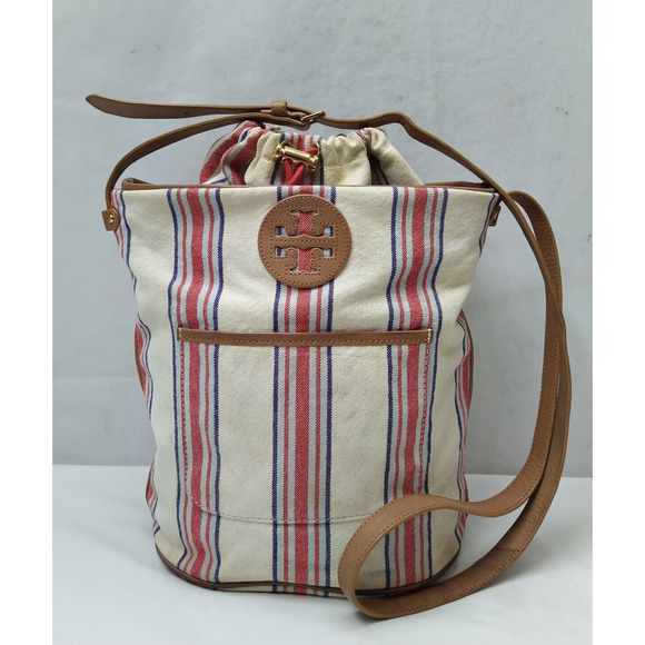 Tory Burch Multicolor Stripes Bucket Drawstring Crossbody Bag - Picture 1 of 16